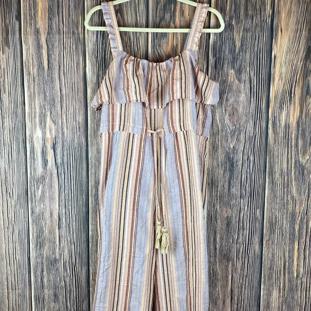 Bae Vely Multi Colored Stripped Sleeveless Jumpsuit With Ruffle Details -Size L